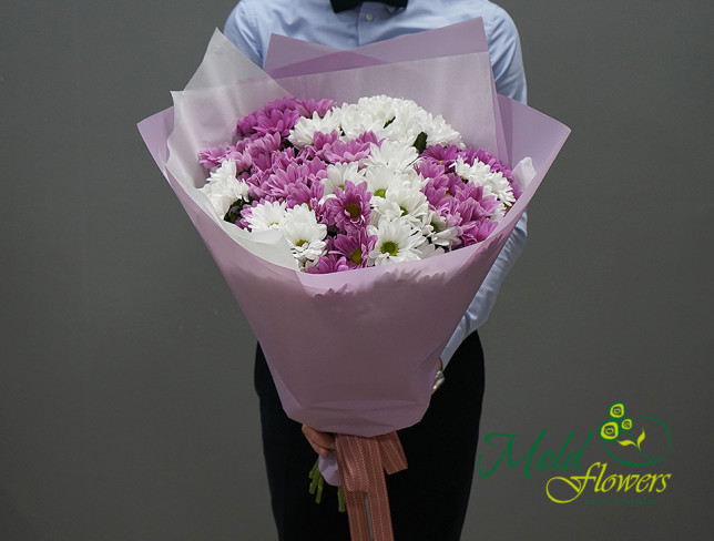 Buchet de crizanteme albe si roz foto